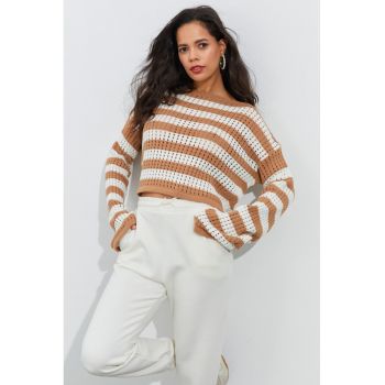Pulover crop cu aspect perforat