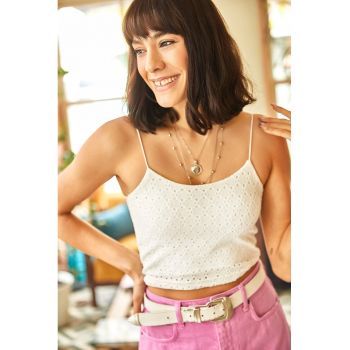 Top crop striat cu bretele inguste