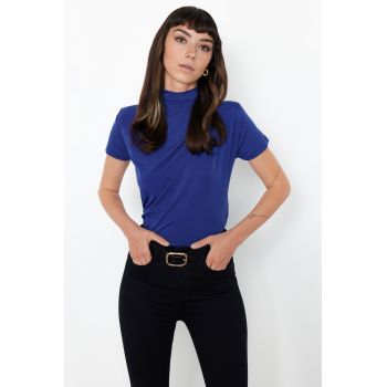 Bluza cu drapaje - maneci scurte si guler inalt