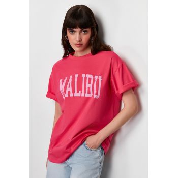 Tricou supradimensionat de bumbac cu imprimeu text
