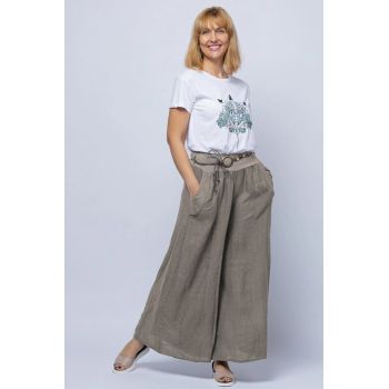 Fusta pantalon bej inchis, casual, din in, cu o curea fancy