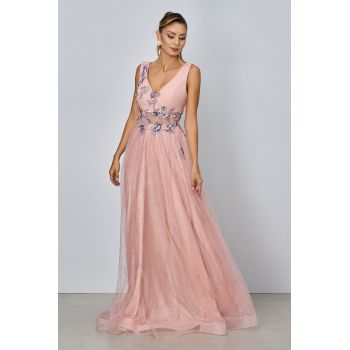 Rochie de ocazie premium Ramada Roz ieftina la reducere