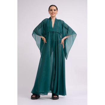 Caftan evazat cu snur pe talie - Verde smarald ieftina