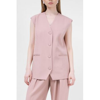 Costum cu vesta oversized si pantaloni ultra wide leg roz pastel