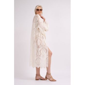 Kimono alb tip macrame