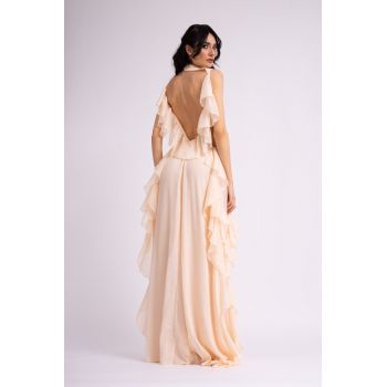 Rochie maxi din voal nude
