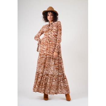 Rochie maxi din voal printat zebra