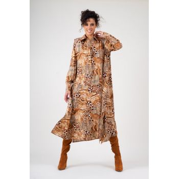 Rochie maxi tip camasa din animal print
