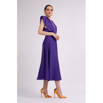 Rochie midi cu bust drapat mov