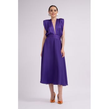 Rochie midi cu bust drapat mov