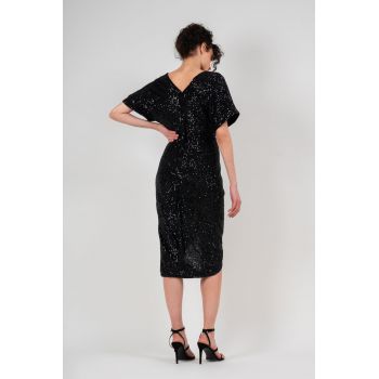 Rochie midi din paiete negre cu maneca evazata