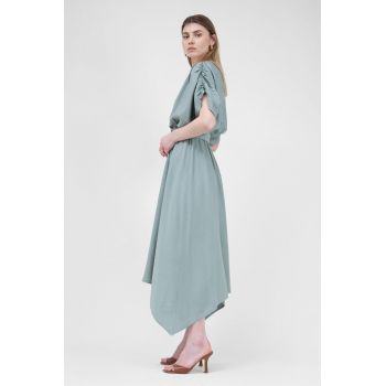 Rochie midi mint cu bust drapat si curea
