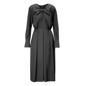 Rochie midi neagra cu inel si pliuri