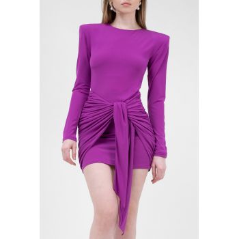 Rochie mini mov cu esarfa si fronseuri