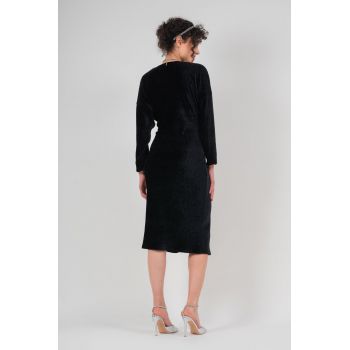 Rochie neagra din catifea cu nod