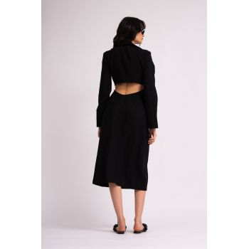 Rochie neagra midi cu maneca lunga si nod