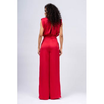 Salopeta maxi rosie cu bust drapat