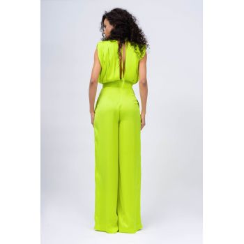Salopeta maxi verde neon cu bust drapat