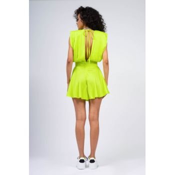 Salopeta mini verde neon cu bust drapat