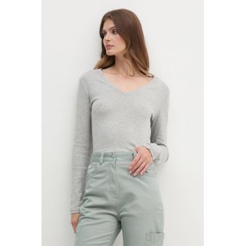 United Colors of Benetton longsleeve din bumbac culoarea gri ieftin