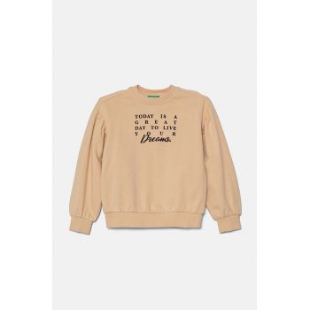 United Colors of Benetton hanorac de bumbac pentru copii culoarea bej, cu imprimeu, 33NVC10K3