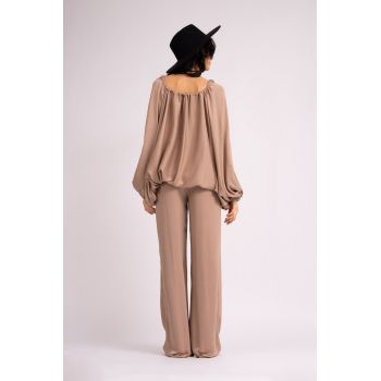 Bluza bej cu snur ajustabil
