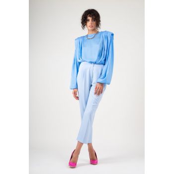 Bluza cu umeri si drapaje bleu