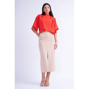 Bluza Rosie Vaporoasa cu Pliuri