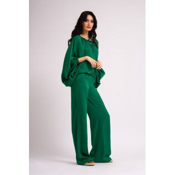 Bluza verde smarald cu snur ajustabil