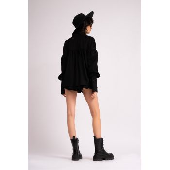 Camasa neagra oversized cu snur ajustabil