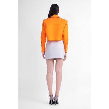 Camasa portocalie cropped cu umeri proeminenti din poplin