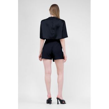 Fusta pantalon neagra asimetrica cu buzunare