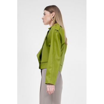 Jacheta biker din ecopiele verde