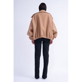 Jacheta Bomber Camel cu Revere