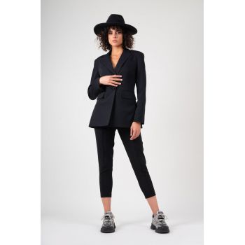 Pantalon negru slim fit cu riz