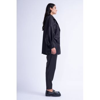 Pantaloni conici cu elastic din piele negri