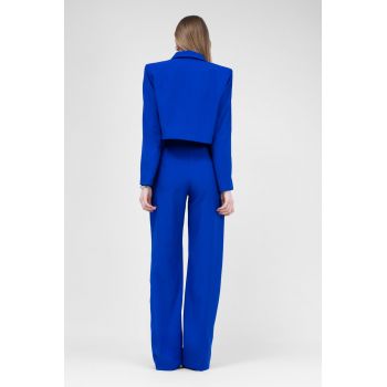 Pantaloni drepti cu riz albastru electric