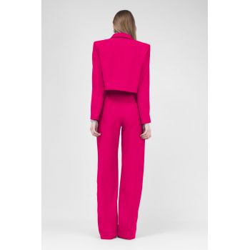 Pantaloni drepti cu riz fuchsia