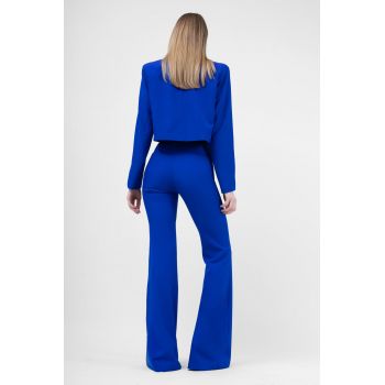 Pantaloni evazati din stofa albastru electric