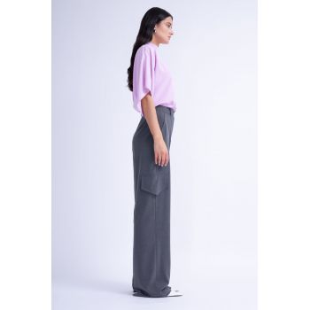 Pantaloni Gri Wide Leg cu Buzunare