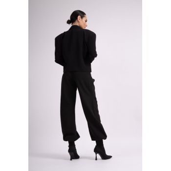 Pantaloni negri cu fermoare