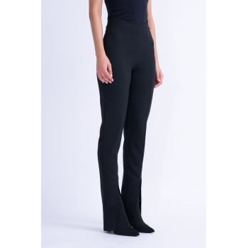 Pantaloni Negri Slim Fit cu Slit