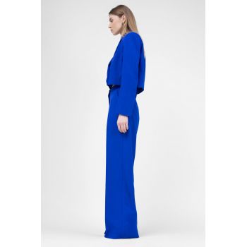 Pantaloni ultra wide leg cu pliuri albastru electric