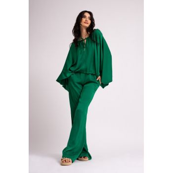 Pantaloni verde smarald wide leg