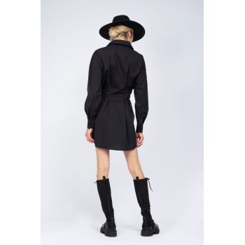 Rochie neagra tip camasa cambrata