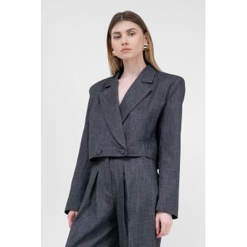 Sacou cropped gri cu doua randuri de nasturi
