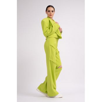Sacou cropped lime cu umeri construiti