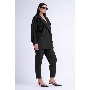 Sacou oversized negru cu buzunare