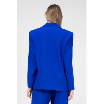 Sacou regular albastru electric cu buzunar dublu