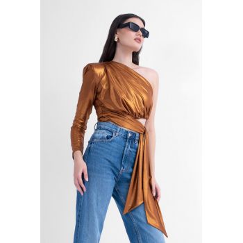 Top bronze asimetric cu esarfa